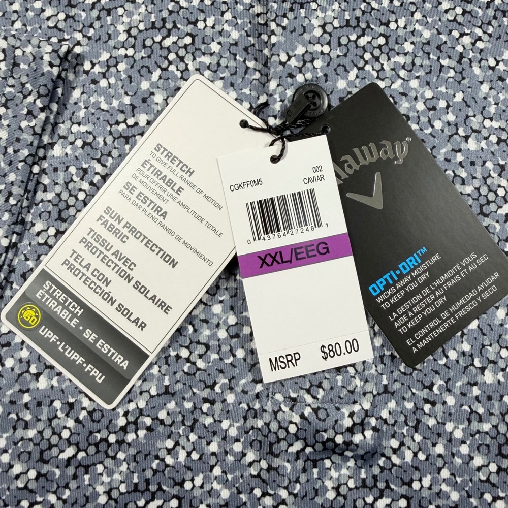 NWT Callaway Mens XXL Golf Polo Shirt Opti Dri Stretch Sun Protection Caviar - Picture 6 of 13